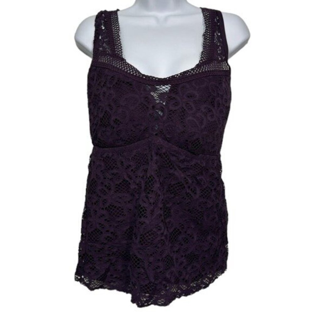 BECCA by Rebecca Virtue Crochet Purple Tankini Swimsuit Size 2X (20-22) EUC 1377